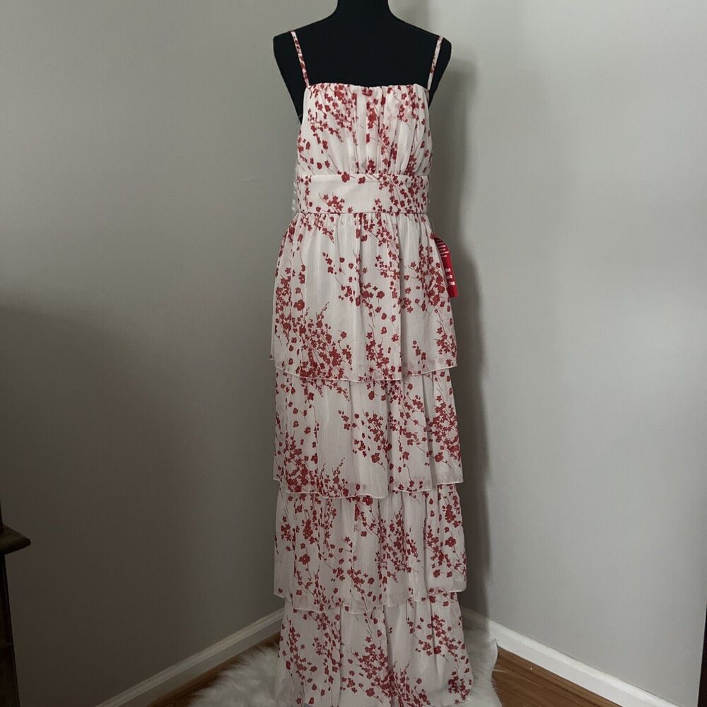 Crystal Doll Floral Dress Size 9 NEW! Adjustable Straps Teared ruffles Red And W
